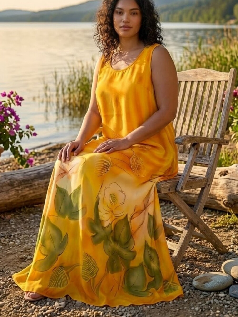 REVERSIBLE Mlle Gabrielle Dress Maxi Watercolor Tropical Boho Chic sz 3X - Picture 3 of 17